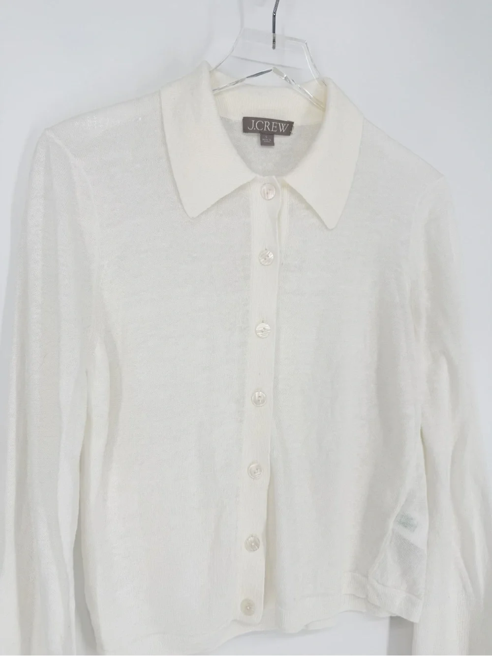 J.Crew Linen Button Down Knit Top Women's L White Coastal Chic